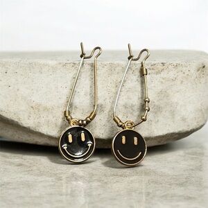 Gold and Black Smiley Face Earrings